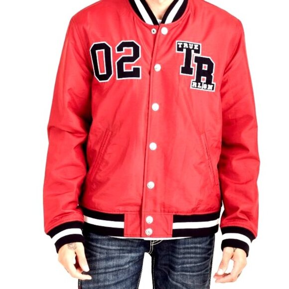 True Religion Varsity Jacket 2XL Red/Black Nylon & Cotton‎ Blend Men's Outerwear - Picture 2 of 7